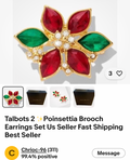 Talbots Poinsettia Brooch & Earrings