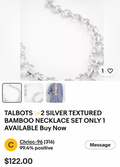 Talbots Silver Textured Bamboo Necklace & Earrings Set